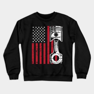 Patriotic American Flag Piston Muscle Car Vintage Distressed Crewneck Sweatshirt